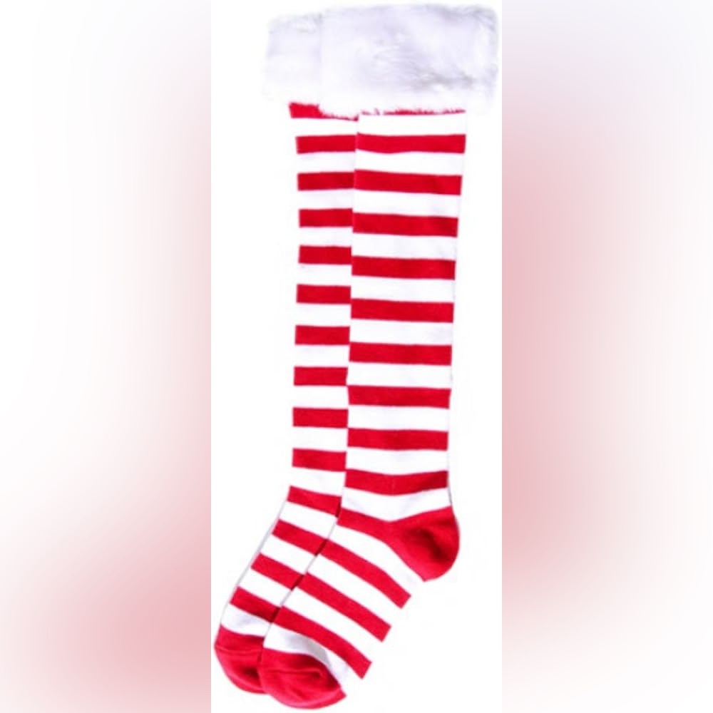 Red & White Striped Over The Knee Socks